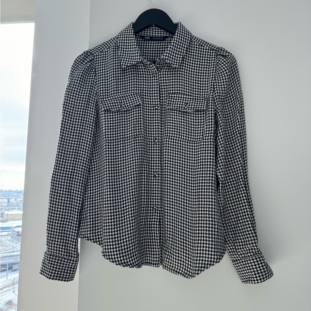 Zara Houndstooth Button Down Blouse - image 6